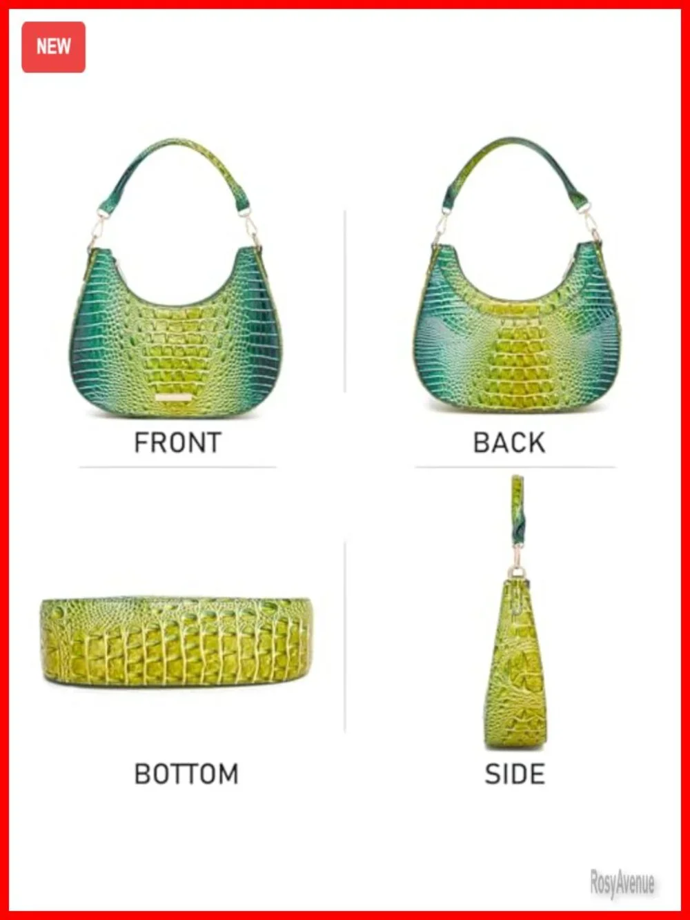 Vegan Leather Croc Hobo Bag Women Y2K Shoulder Purse Clutch